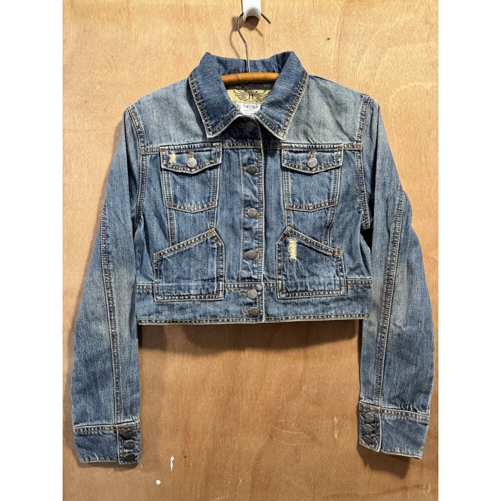 Hint Jeans Kids Denim Jacket Size Large, Distressed, Pocket & Button Details